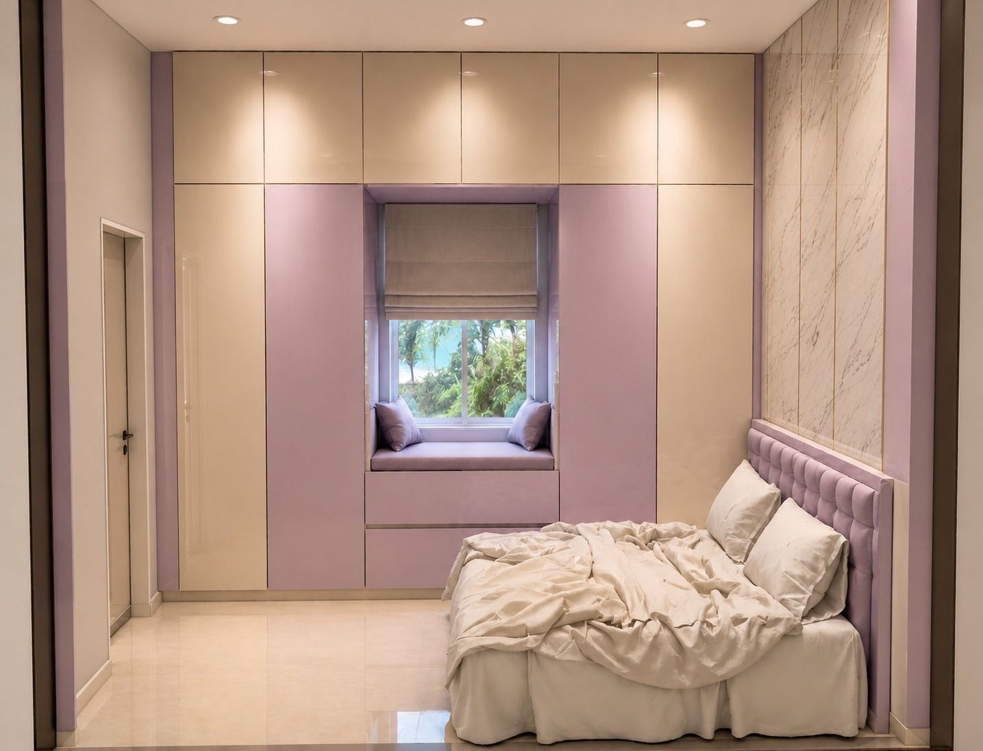 Lavender wardrobe with window seat